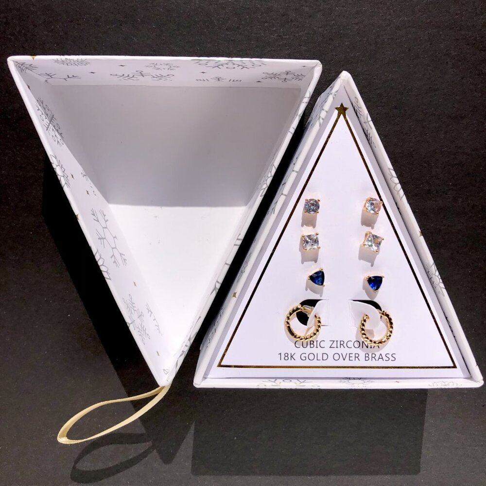 4 Earring Set Stud Hoop Cubic Zirconia 18K Gold Plated Brass by And Now This - Picture 3 of 10